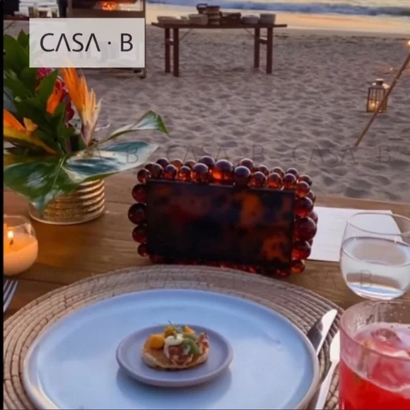 5⭐️CASA B | NERI Beaded Acrylic Clutch Bag in Tortoise - Picture 3 of 3